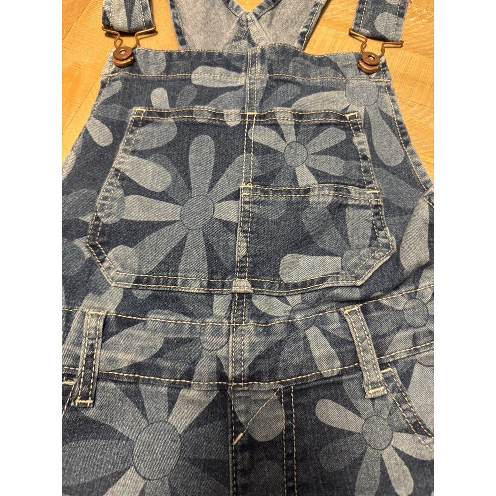 No Boundaries deniem floral print short overalls size med roll cuffed Y2K - Picture 4 of 6